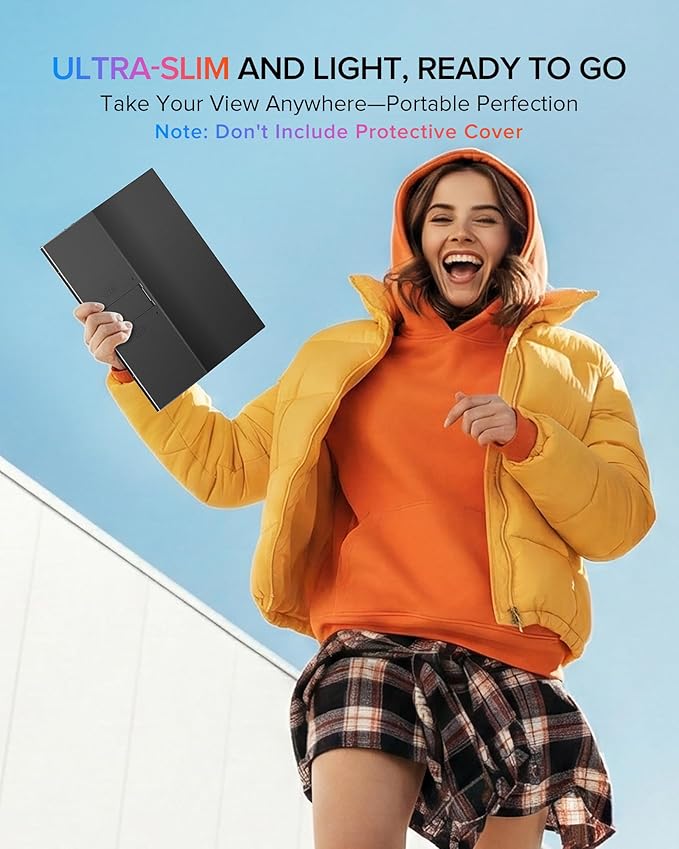 Newsoul Portable Monitor 15.6'' Ultra-Slim Travel Monitor 108%sRGB | 2000:1 Contrast USB C Mini HDMI Plug & Play IPS Monitor Built-in Stand | Speakers External Screen for Laptop Phone Game Console PC