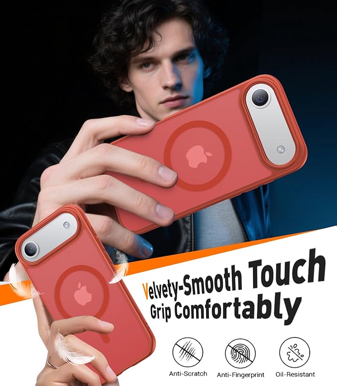 Magnetic for iPhone Air Case 2025,[Anti-Slip][Compatible with MagSafe][Military Grade Drop Protection] Shockproof Protective Translucent Matte Phone Case for iPhone 17 Air Case,Red