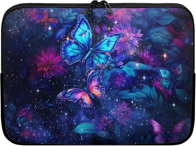 Butterfly Flower Laptop Sleeve - 10 inch Laptop Case for Women & Girls - Galaxy Computer Sleeve with Multiple Uses