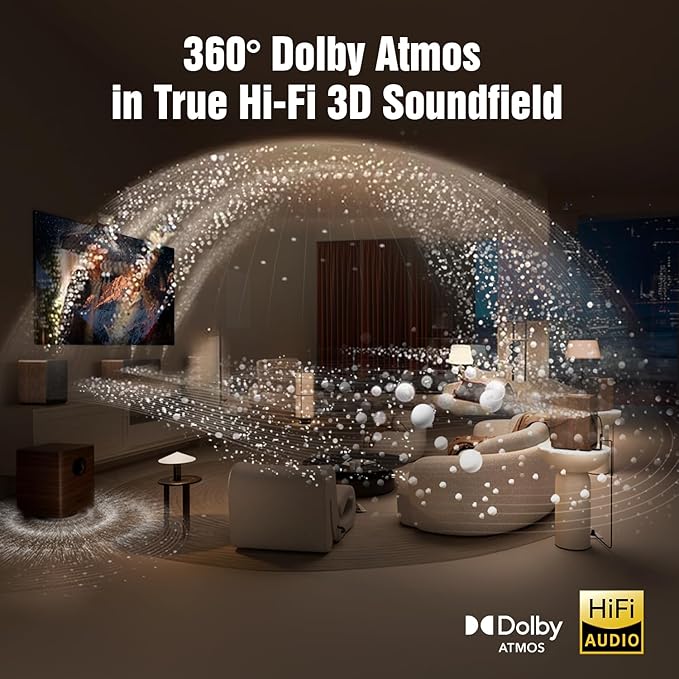 Wooden 5.1.2 Virtual Surround Sound System, 4 Surround Speakers Wired, 400W Peak Power, Sound Bars for Smart TV w/Subwoofer, 5.25'' Deep Bass, Home Theater TV System, ARC/OPT/BT/AUX (M514)