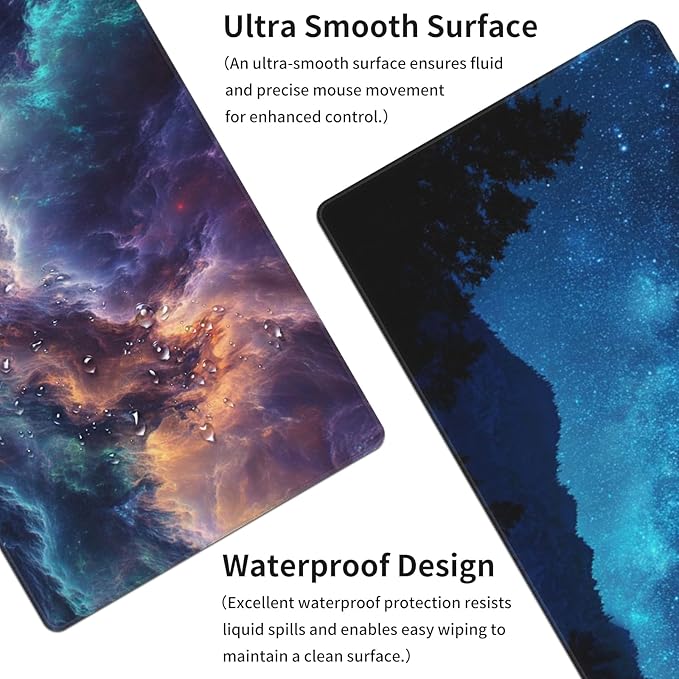 AQQA Gaming Mouse Pad, Large Dual-Sided Mousepad, Keyboard Mouse Mat, Desk Pad with Stitched Edges for Office Home and Game, 31.5x15.7inch, Dazzling Galaxy