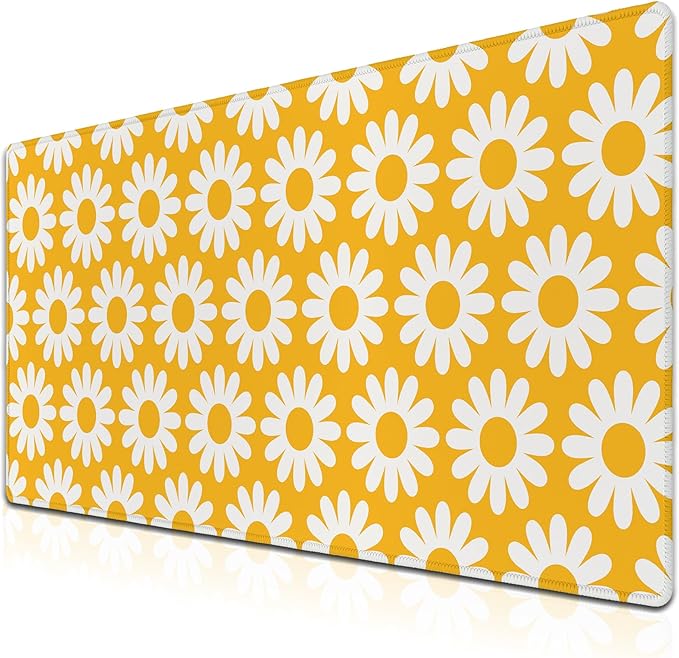 Computer Desk Mat Yellow Desk Mats, Large Gaming Mouse Pads Keyboard Mouse Pad, Mouse Mat Non-Slip Rubber Base Waterproof with Stitched Edges, 35.4 X 15.7 inch for Work/Game/Office/Home