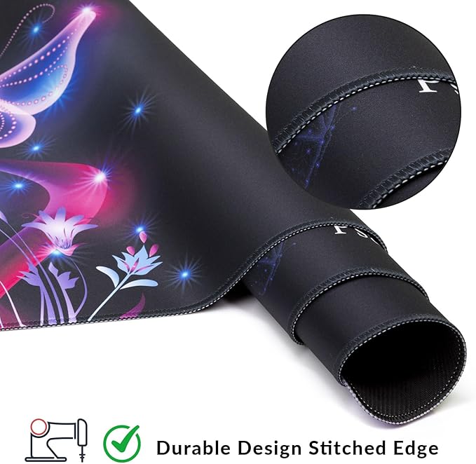 Large Gaming Mouse Pad with Coaster, Desk Matt for Desktop, Desk Pad, Mouse Pads Mat, Stitched Edges Big Extended Mousepad for Computer Keyboard Laptop Office Decor, 31.5'' x15.6''-Purple Butterfly
