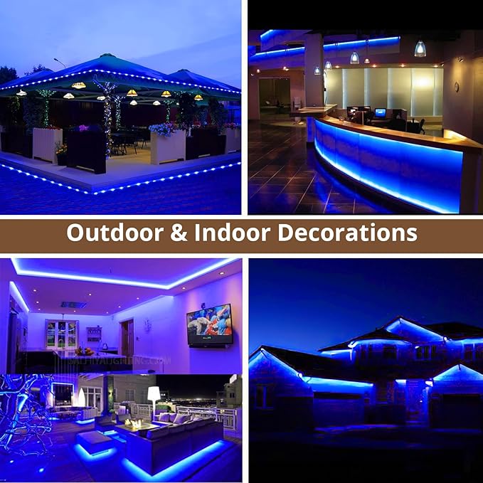 LED Rope Lights, 16.4 Feet Blue Flat Flexible Strip Light, Plug in Novelty Lighting, Connectable and Waterproof for Home Christmas Holiday Garden Patio Party Decoration