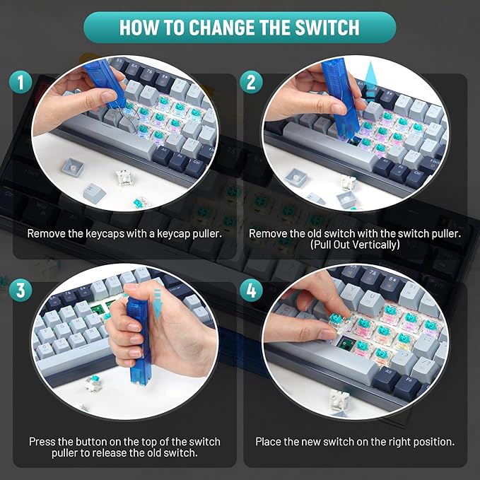 60 Pcs Mechanical Keyboard Switches 3-Pin Clicky Tactile, with 2-in-1 Keycap Puller and Cleaning Brush for DIY Custom Keyboards