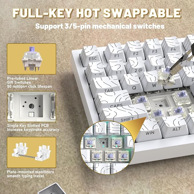Attack Shark X820Ultra Wireless 75% Mechanical Gaming Keyboard with Screen & Knob Hot Swappable 2.4GHz/BT/Wired RGB Backlit Gasket Mount Side Print PBT Keycap QMK Web Driver Gift Switch-White Contour