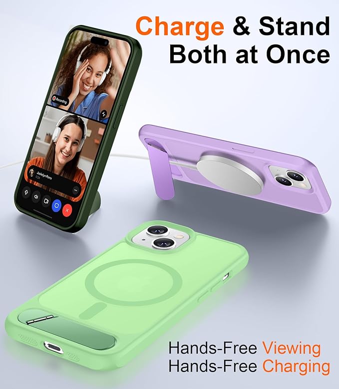 Magnetic Compatible with iPhone 15 Case, [Built-in Invisible Kickstand][Compatible with MagSafe] [Military Grade Shockproof] Slim Translucent Matte Phone Case for iPhone 15 6.1"