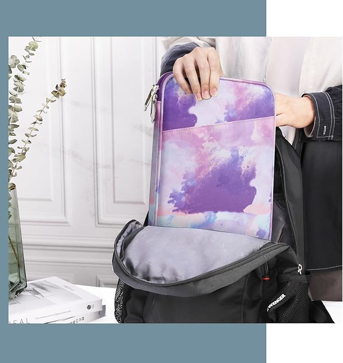 TiMOVO 9-11" Tablet Sleeve Bag for iPad 11-inch A16 2025, iPad 10.9"/10.2"| Air 11 Inch/5th/4th Gen. 10.9", Galaxy Tab A9+/A11Plus 11", Protective Bag with Pocket, Watercolor Purple