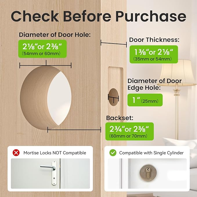 GHome Smart Fingerprint Door Lock, 4-in-1 Fingerprint Door Knob with Keypad, App Control, Keys, Removable & Rechargeable Battery, Door Locks for Bedroom, Home, Garage, Storage Room