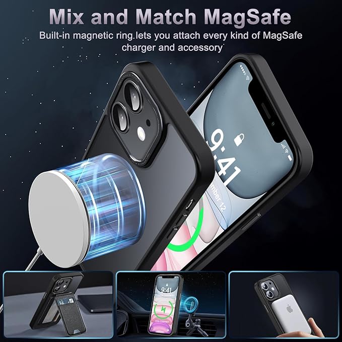 Newfuture Designed for iPhone 11 Case with Strong Magnetic [13 FT Military Drop Protection] [Compatible with Magsafe] Slim Translucent Matte Shockproof with Anti-Fingerprint Phone Case, Black