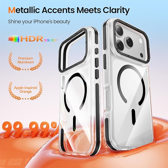 Strong Magnetic for iPhone 17 Pro Max case [10Ft Military-Grade Protection] Compatible with fit MagSafe Shockproof Slim Thin Cover case for iPhone 17 Pro Max 6.9 inch, Clear Black