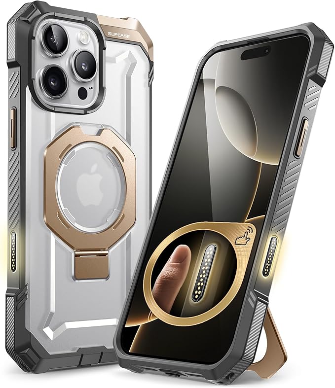 SUPCASE for iPhone 16 Pro Max Case with Camera Control Capture Button (Unicorn Beetle Grip), [Built-in Stand] [Compatible with MagSafe] Heavy Duty Magnetic Phone Case for iPhone 16 Pro Max, DesertGold