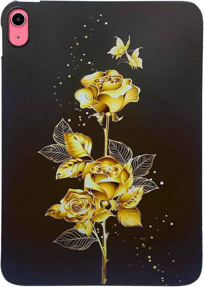 for Apple iPad (A16) 11th Generation Case 11 inch 2025 & iPad 10th Generation Case 10.9 inch 2022, Lightweight Soft TPU Back Shockproof Cover Silicone Bumper Shell, Gold Butterfly Rose