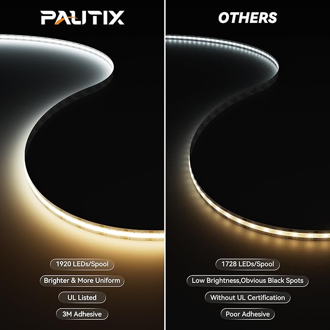 PAUTIX COB LED Strip Light White CCT Tunable 1920LEDs Super Bright,9.84ft Dimmable 2700K-6500K 24V LED Tape Light with UL-Listed Power Supply,for Under Cabinet Bedroom Kitchen TV Mirror DIY Lighting
