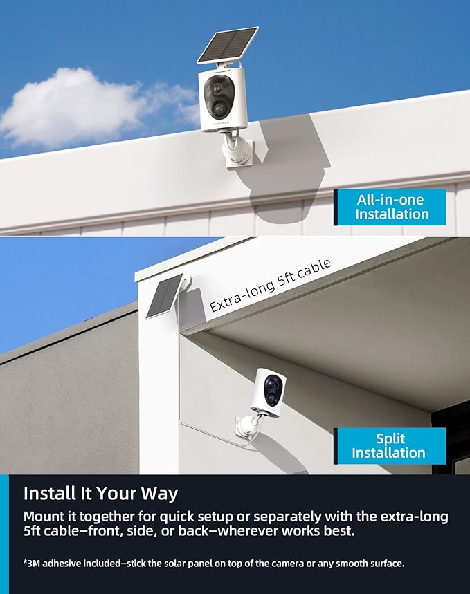 VIRTAVO Wireless Solar Security Camera Outdoor, 2K Starlight Color Night Vision, PIR Motion Detection, Battery Powered, 2-Way Audio, Weatherproof, Cloud/SD Storage, 2.4GHz WiFi, No Monthly Fee