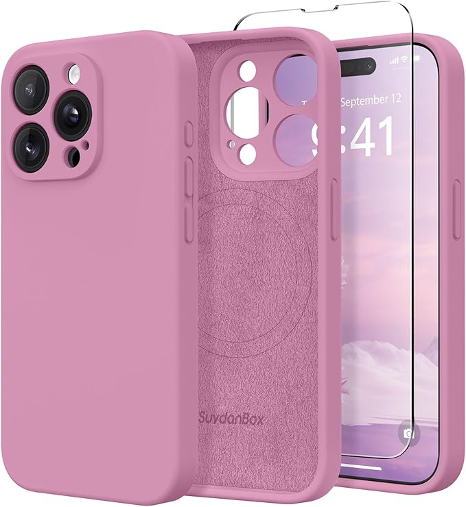 Magnetic for iPhone 13 Pro Max Case, Compatible with MagSafe, [Full Camera Protection][Screen Protector] Silicone Shockproof Protective Phone Case for iPhone 13 Pro Max 6.7", Blackcurrant