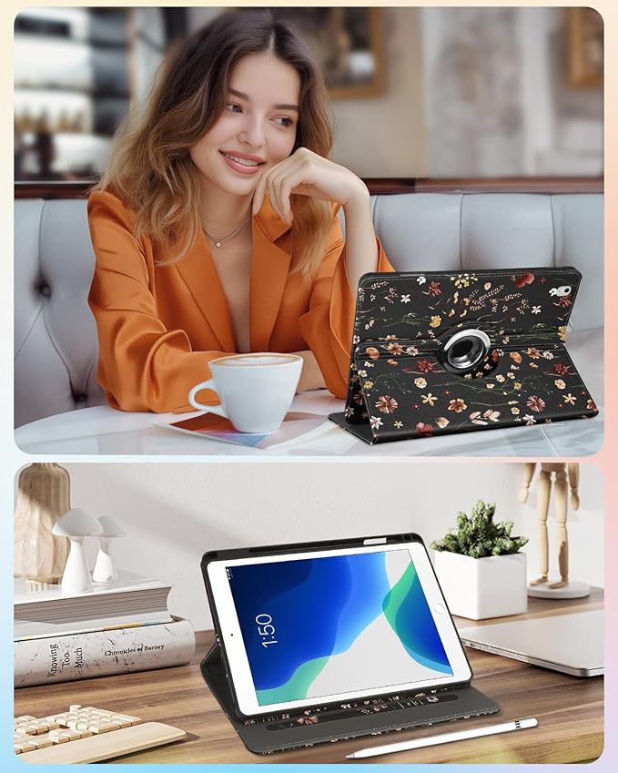 Kidcube for iPad Air 3rd Generation Case/Pro 10.5 Inch Case - Women Girls Cute Rotating Stand Folio Cover with Pencil Holder & Card Slot Girly Flowers Floral Design Cover for iPad Pro 10.5''/Air 3rd