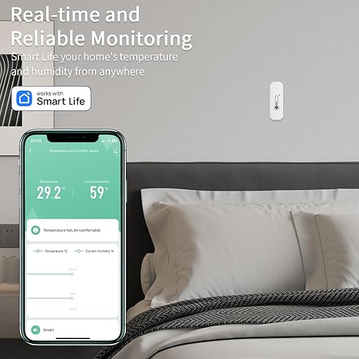 Smart WiFi Hygrometer Thermometer - Indoor Temperature Humidity Sensor with Remote Monitoring, Tuya App Alerts, Compatible with Alexa/Google Compatible, No Hub Needed (2-Pack)