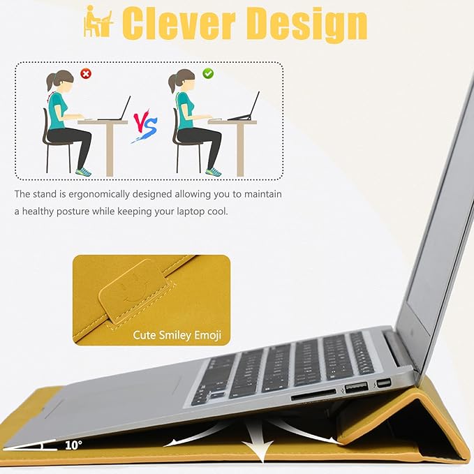 HYZUO 13.3-14 Inch Laptop Sleeve Case with Stand Feature for MacBook Pro 14 M5/M4/M3/M2/M1 2026-2021, MacBook Pro/Air 13.3, 13.5" 13.8" Surface Laptop, HP Spectre X360 13/14, Olive Yellow