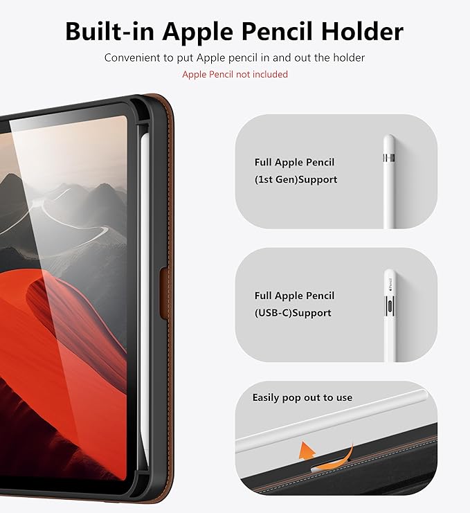 DTTO for iPad mini 7 (A17 Pro) Case, iPad mini 7th / 6th Generation Case (2024/2021), 360 Degree Rotating Premium Leather Folio Stand Cover with Pencil Holder, Black