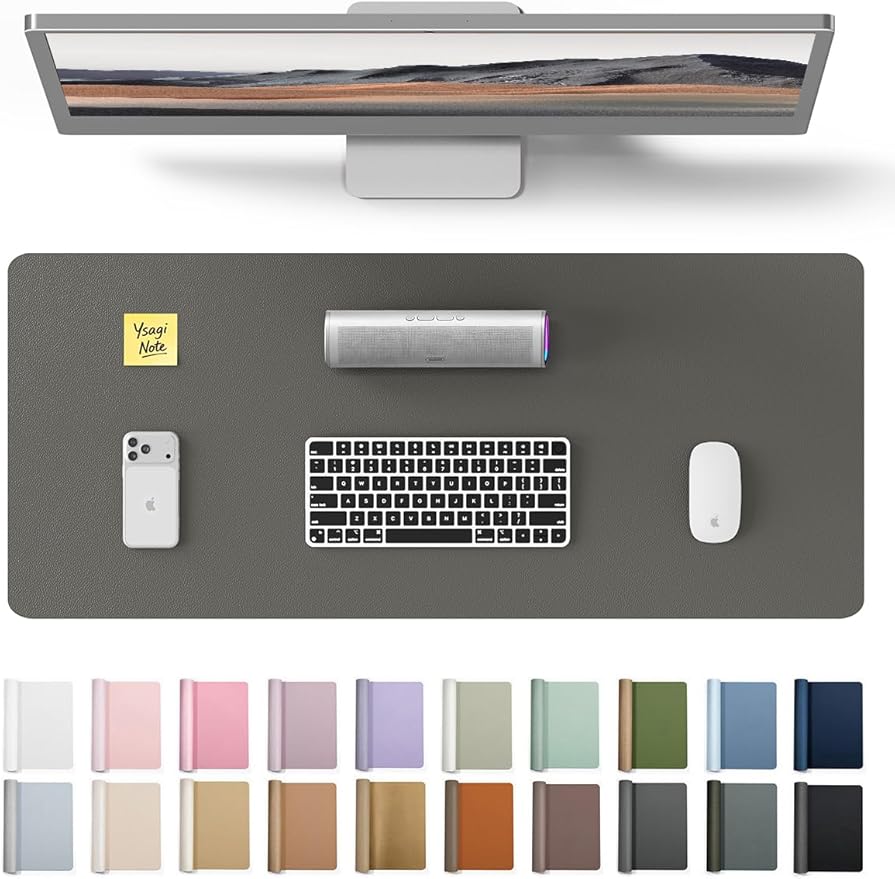 YSAGi Leather Desk Protector, Office Mat, Large Mouse Mat, Non-Slip PU Leather Blotter, Laptop Desk, Waterproof Writing Pad for Office and Home (Dark Grey, 23.6" x 13.8")
