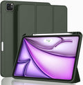 ZryXal New iPad Air 13 Inch Case M3 2025/M2 2024 with Pencil Holder, Trifold Stand Smart Case with Soft TPU Back,Auto Wake/Sleep(Dark Green)