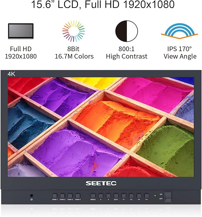ATEM156-CO 15.6” 4K HDMI Multiview Portable Carry-on Broadcast Director Monitor with 1920×1080 Pixels 4 HDMI Input Output Quad Split Display +Sunshade