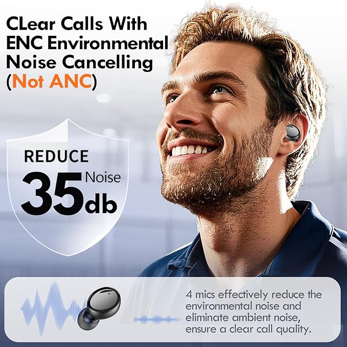 Lanteso True Wireless Bluetooth 5.4 Earbuds, 48H Playtime, Light Weight in Ear Headphones with Built in Mic, Premium Sound with Deep Bass, Clear Calls for Sports Workout, Black