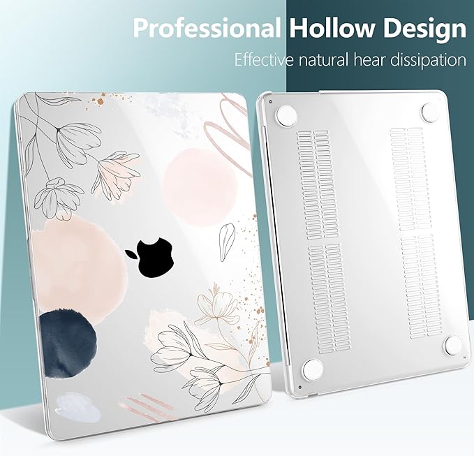 DONGKE Compatible with M5 MacBook Air 15 inch Case 2026 2025-2023 A3448 A3241 A3114 A2941 M4 M3 M2 Liquid Retina Display Touch ID, Protective Hard Shell Cover & Keyboard Skin - Abstract Flowers