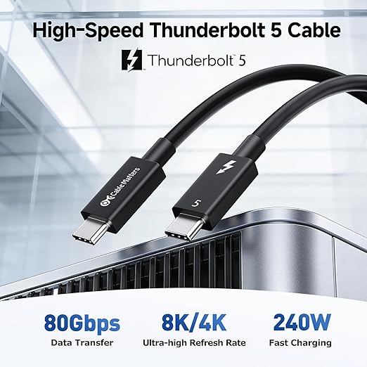 Cable Matters [Intel Certified 80Gbps Thunderbolt 5 Cable - 1m / 3.3ft, Supports up to 120Gbps Bandwidth Boost and 240W Charging, Compatible with Thunderbolt 4, USB4, and USB C, Black
