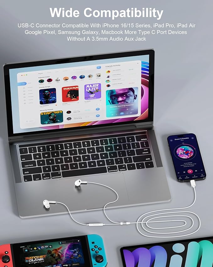 Earbuds Wired for iPhone 17e 17 Pro Max 17Pro Air Pods 16e 16 15 Plus, USB C Headphones Ear Buds Apple Corded USB C Earbuds with Microphone, USBC in-Ear Type C Earphones Android Noise Cancelling Bud
