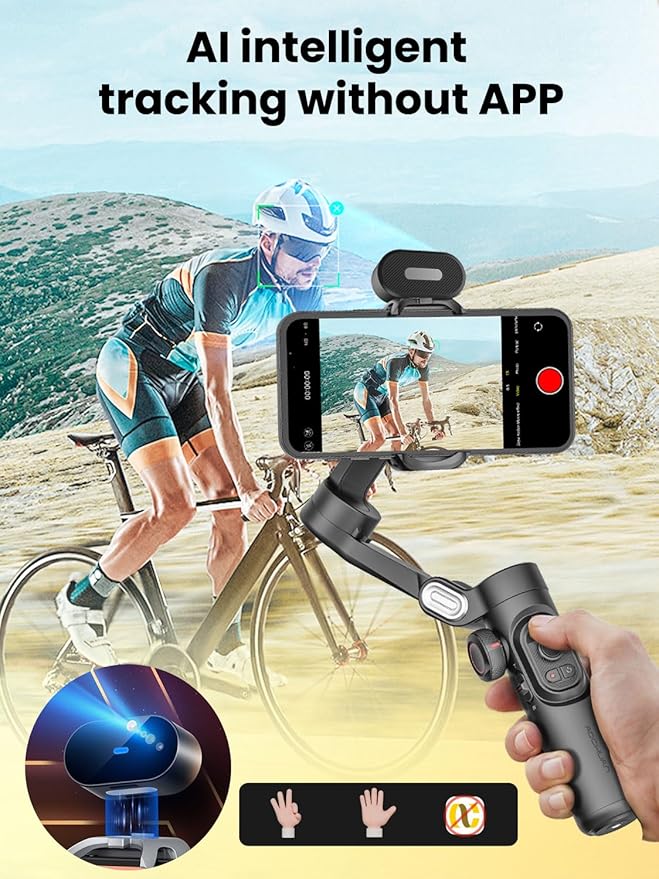 AOCHUAN XE AI Version&AOCHUAN 1.7M Complete Camera Tripod Gimbal Stabilizer for Smartphone,NO APP AI Tracking, Gesture Control, Inception Gimbal with TikTok YouTube,3-Axis Foldable Gimbal stabilizer