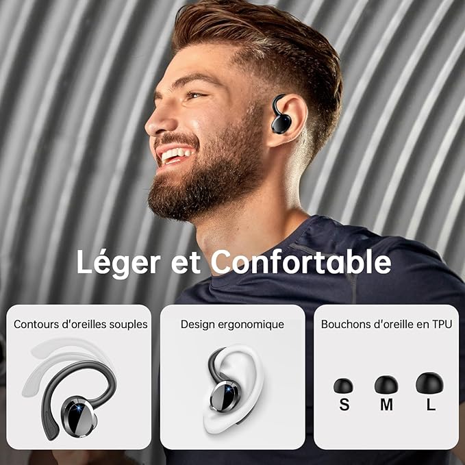 Wireless Earbuds Sport, Bluetooth 5.4 Headphones 3D Bass Hi-Fi Stereo Over Ear Buds, 60Hrs ENC Noise Cancelling Headset with Earhook, IP-X7 Waterproof Earphones Workout Running Gym for Android iOS