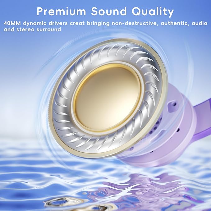 Candy Bila Kids Headphones, Wired Headphones for Kids Over Ear with Microphone, 85/94dB Volume Limiter Headphone for Girls Boys, Foldable Headphone for Learning & Entertainment, Gradient Deep Purple