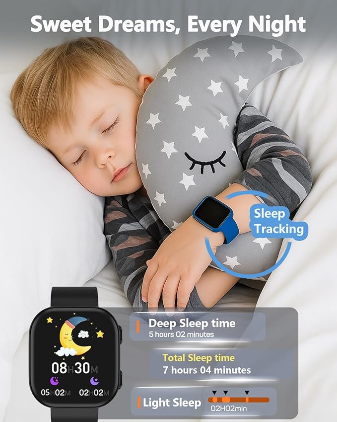 MorePro Smart Watch for Kids No App No Phone Required, Fitness Tracker Watch for Kids with Heart Rate, Blood Oxygen, Sleep Monitor, Pedometer, Puzzle Games, Music, Audio Stories Boys Girls 4-12 Black