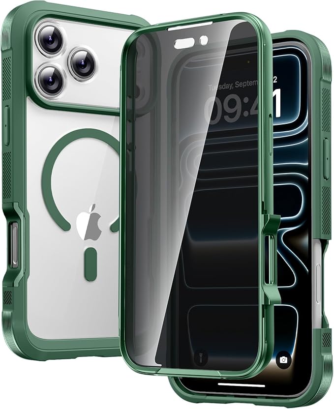 Diaclara Magnetic Designed for iPhone 17 Pro Max Case Full Body Bumper,[Compatible with MagSafe] Military Drop Proof Cover with Built-in Privacy Screen Protector,Green