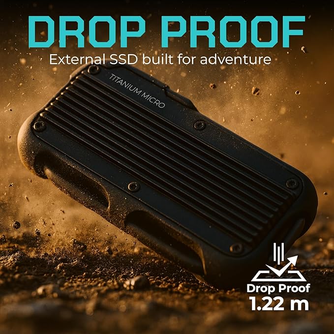 Titanium Micro External SSD 1TB - Mercury Portable SSD, Up to 1000MB/s, USB 3.2 Gen 2 USB-C USBA, Rugged IP66 Water Resistance, Drop Proof, External Solid State Drive Slim and Lightweight Storage