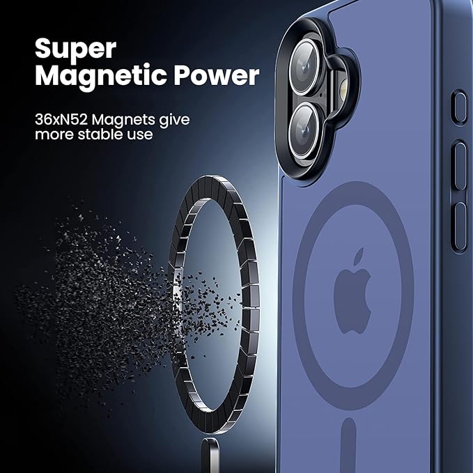 Magnetic Designed for iPhone 16 Case, [Military Grade Drop Tested] [Compatible with MagSafe] Slim Protective Translucent Matte Case for iPhone 16 Phone Case 6.1,Blue