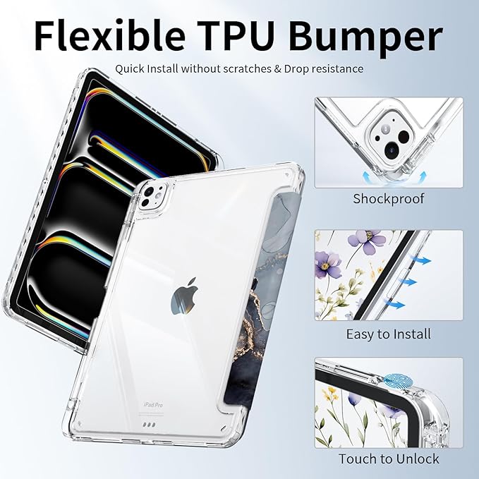 Case for iPad mini 7 2024 (A17 Pro)/ iPad mini 6 (2021), iPad 8.3-inch 7th/6th Generation Case, Trifold Stand Protective Slim Clear Back Cover with Pencil Holder, Abstract Marble