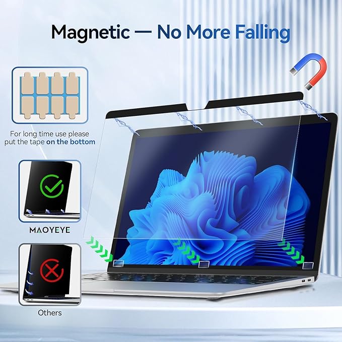 Magnetic Anti Blue Light Screen Protector for MacBook Air 13.6/13 Inch (2022-2026, M2, M3, M4, M5), Removable MAC 13.6" Blue Light Filter , Bubble-Free Install , Eye Protection Glare Laptop Screen Protector