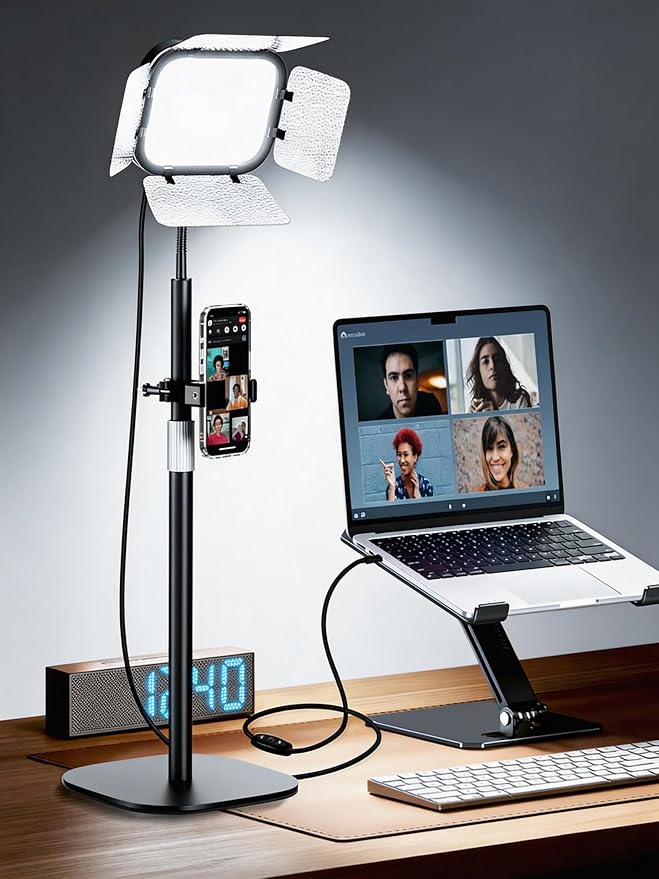 EMART Zoom Meetings Streaming Light for Desk with Flexible Gooseneck, Desktop Video Conferencing Calls Selfie Key Light, Recording Keylight Continuous Output Lighting for Laptop Computer Webcam
