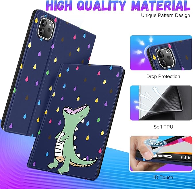 Uppuppy for iPad Air 13 Inch M2/M3, Pro 12.9 Case - Cute Women Kawaii Girls Girly Dino Pencil Holder Folio Cover for Apple Air 13" 2024/2025, Pro 6th/5th/4th/3rd Generation Case