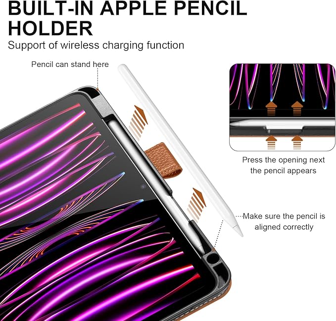 Genuine Leather Case for iPad Pro 11 Inch 4th/3rd/2nd/1st Generation 2022/2021/2020/2018 | with Pencil Holder and Adjustable Stand, Magnetic Closure, Auto Wake/Sleep Cover | Brown