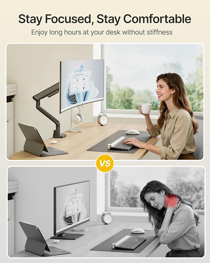 monTEK Single Monitor Arm, Mechanical Spring Monitor Arm for 17-40" Ultrawide Screens, Adjustable Monitor Desk Mount Holds up to 26.4 lbs with C Clamp/Grommet Desk Mount, VESA 75/100mm