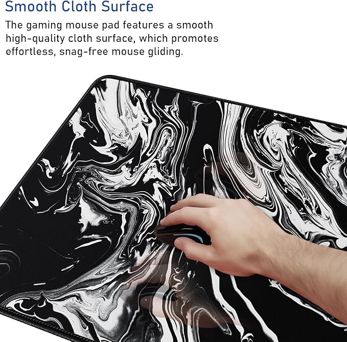 Large Extended Gaming Mouse Pad with Stitched Edges, 47.3 X 23.6 in Desk Pad Durable Non-Slip Natural Rubber Base, Waterproof Computer Keyboard Mat for Esports Pros, Gamer, Desktop, Black White