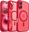 CANSHN Magnetic for iPhone 16 Plus Case, Upgraded [Full Camera Protection] [Compatible with Magsafe] [Translucent Matte] Shockproof Protective Phone Case for iPhone 16 Plus - Red