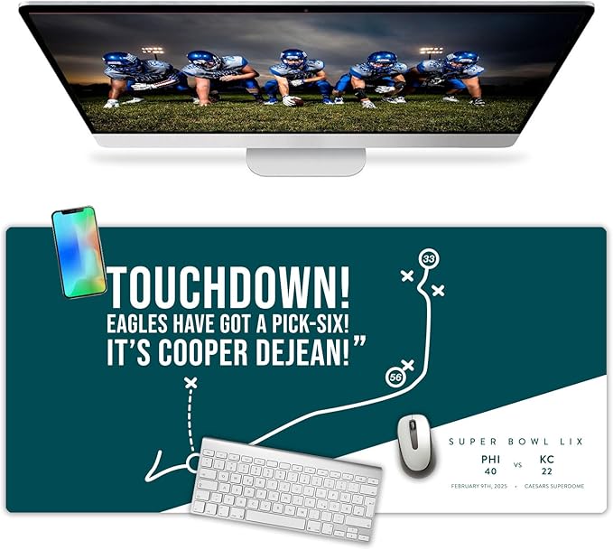 French KOKO Large Philadelphia Desk Mat for Desktop – XL Desk Pad Mat with Smooth Surface, Green Football Theme Office Decor, Man Cave Accessory, Men Gifts & Game Day Gift