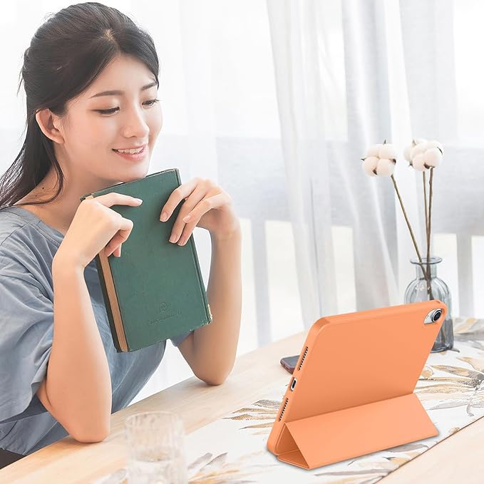 iMieet iPad mini 7 Case 2024 (A17 Pro), iPad mini 6 Case (8.3-Inch,2021 Model), iPad mini 7th/6th Generation Case with Pencil Holder, Trifold Stand Smart Case with Soft TPU Back,Orange