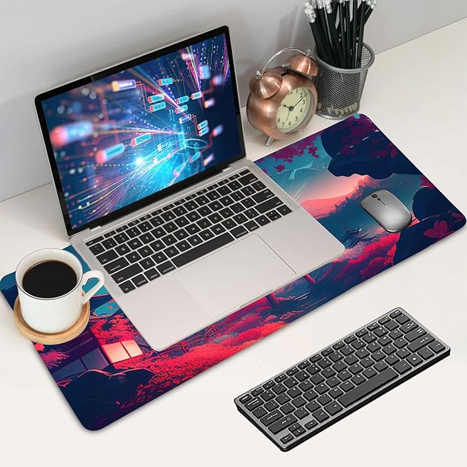 Japanese Mouse Mat, Large Extended Gaming Mouse Pad with Stitched Edges, Non-Slip Waterproof Rubber Base Mouse Pad for Office, Computer, Keyboard, Laptop and Home Desk Pad 31.5 x 15.7 Inch