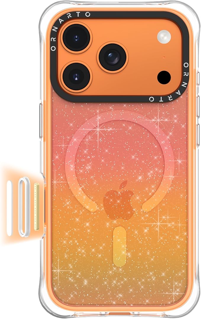 ORNARTO Air Case for iPhone 17 Pro Clear | Military-Grade Drop Protection | Camera Control Button | Compatible with MagSafe | Built-in Air Phone Cover - Sunset Orange